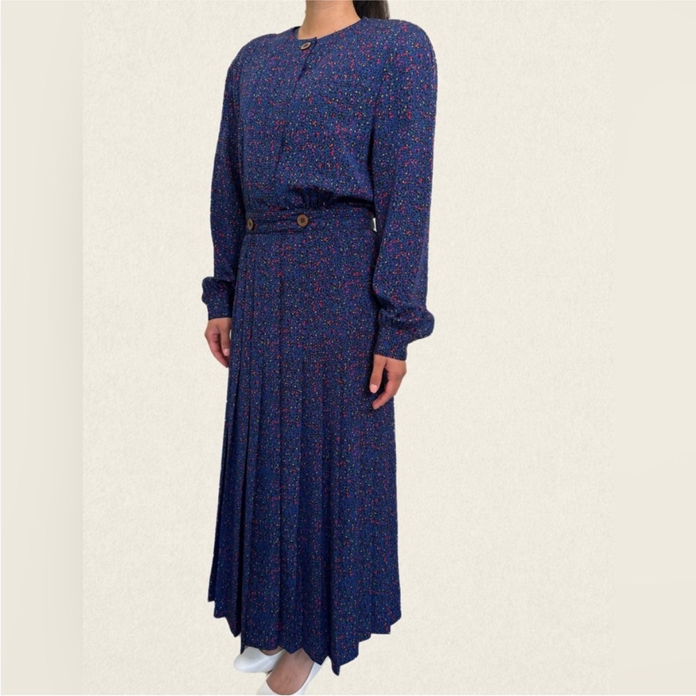 VINTAGE Liz Claiborne Long Sleeve Multicolor Dot Abstract Print Maxi Dress.